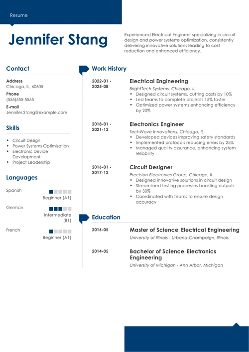 Electrical engineering resume example