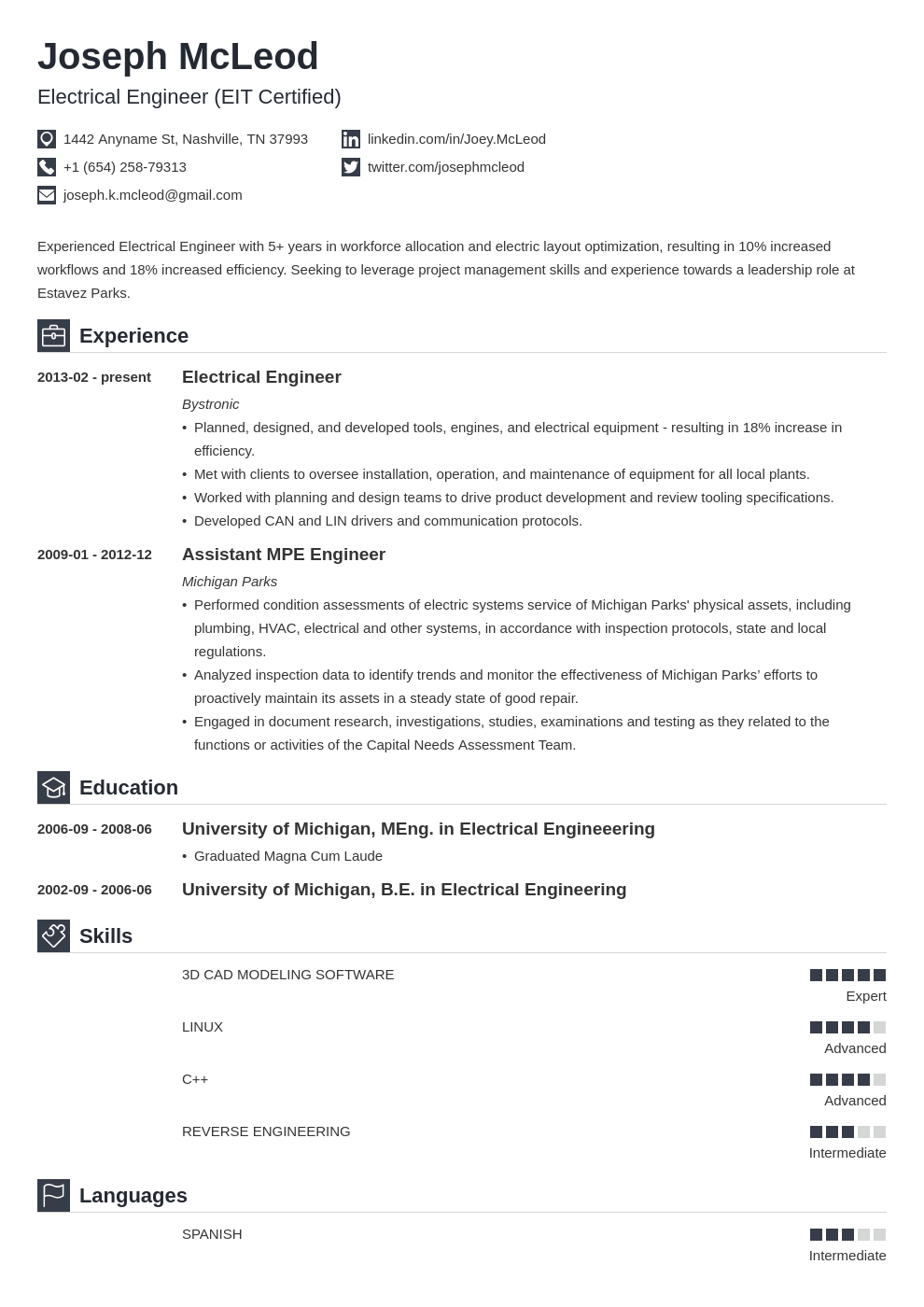 Electrical Engineering Resume Template For An Engineer Tips