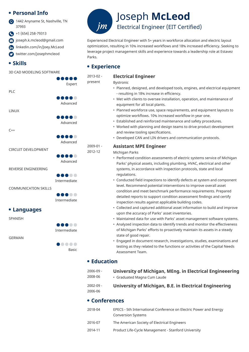 Electrical Engineering Resume Template for an Engineer