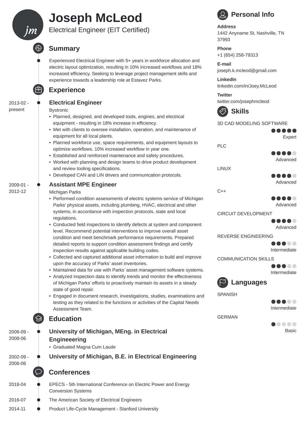 Electrical Engineering Resume: Template for an Engineer