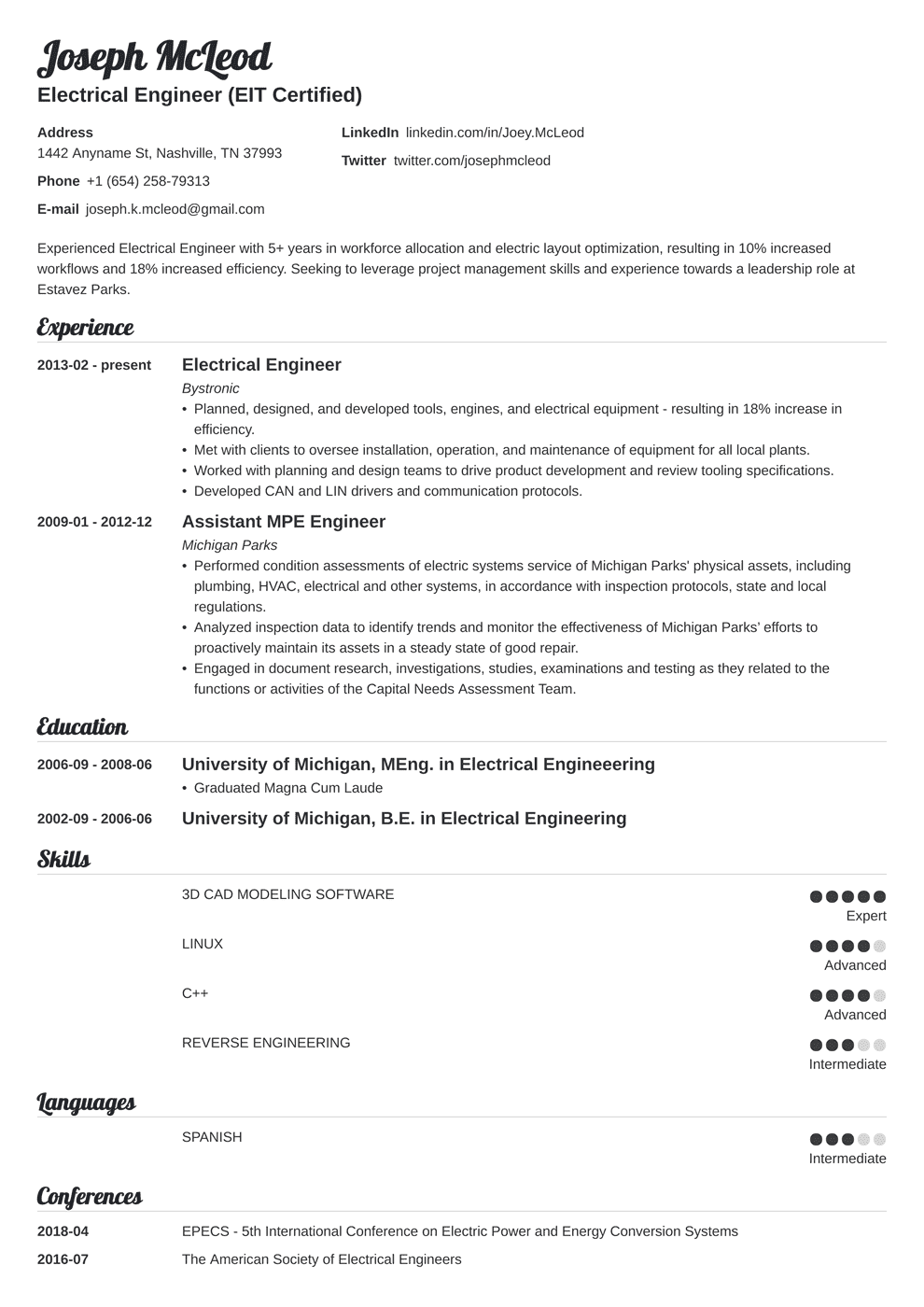 Electrical Resume Camara