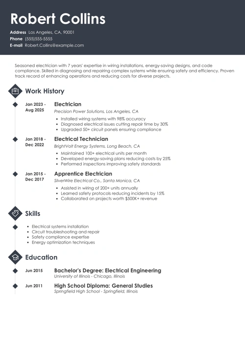 Electrician resume example