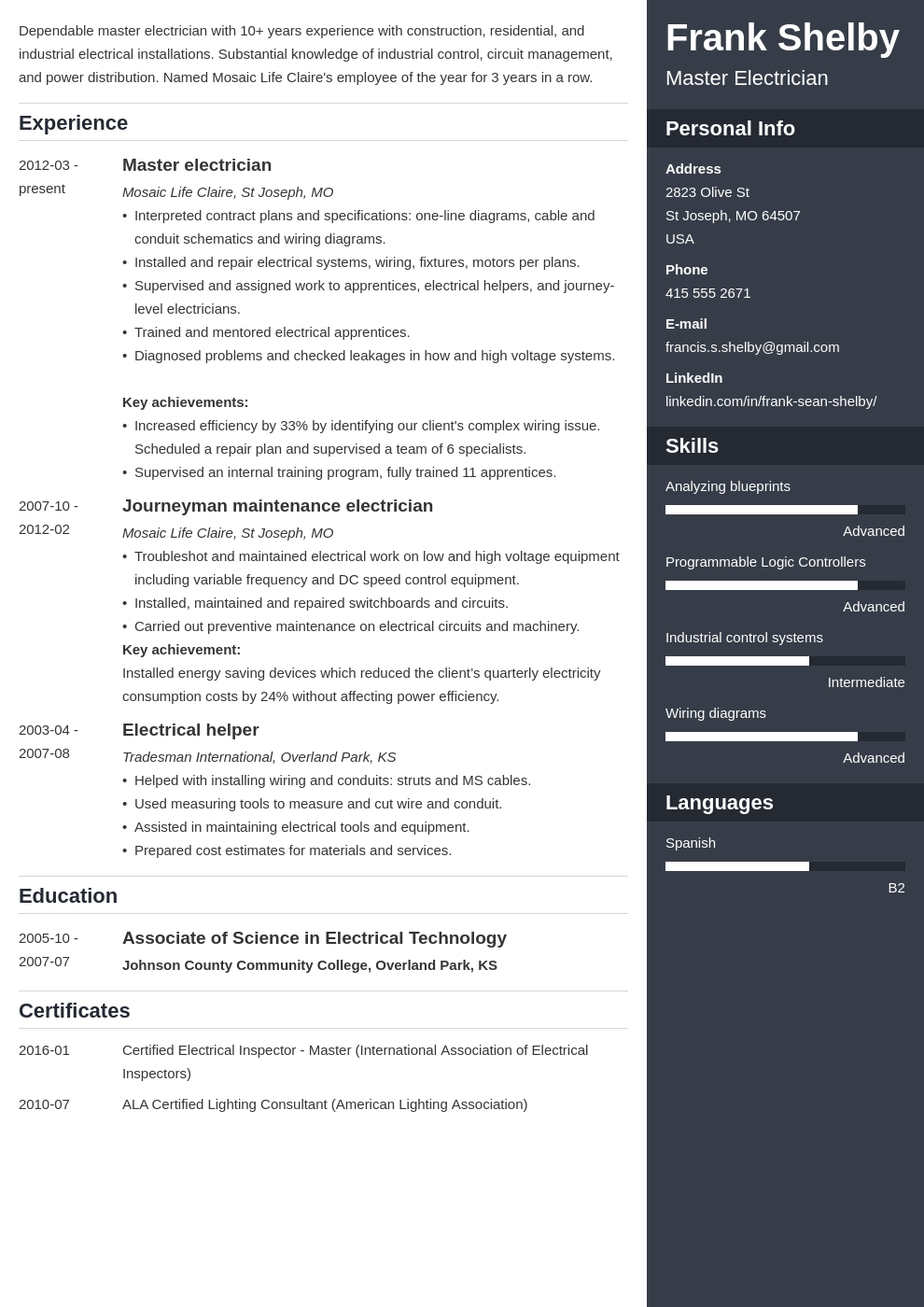 electrician resume example template enfold