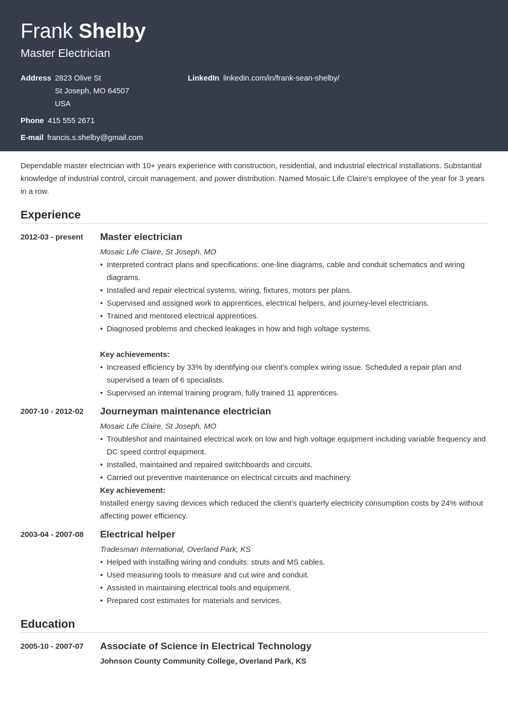electrician resume example template influx
