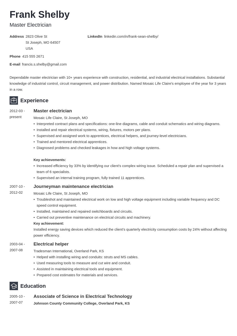 electrician resume example template newcast