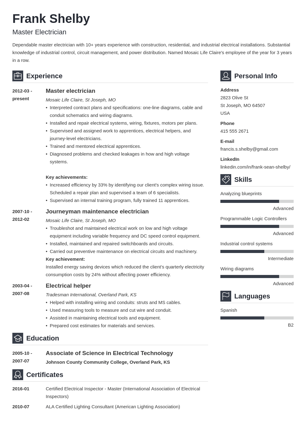 electrician resume example template vibes