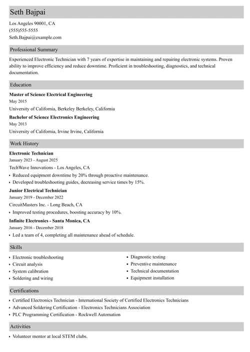sample resume example