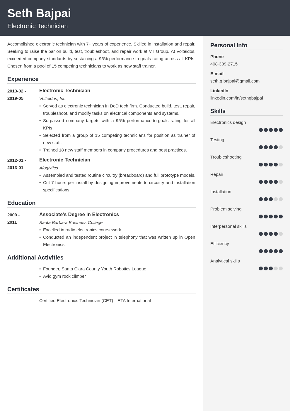electronic technician resume example template cubic