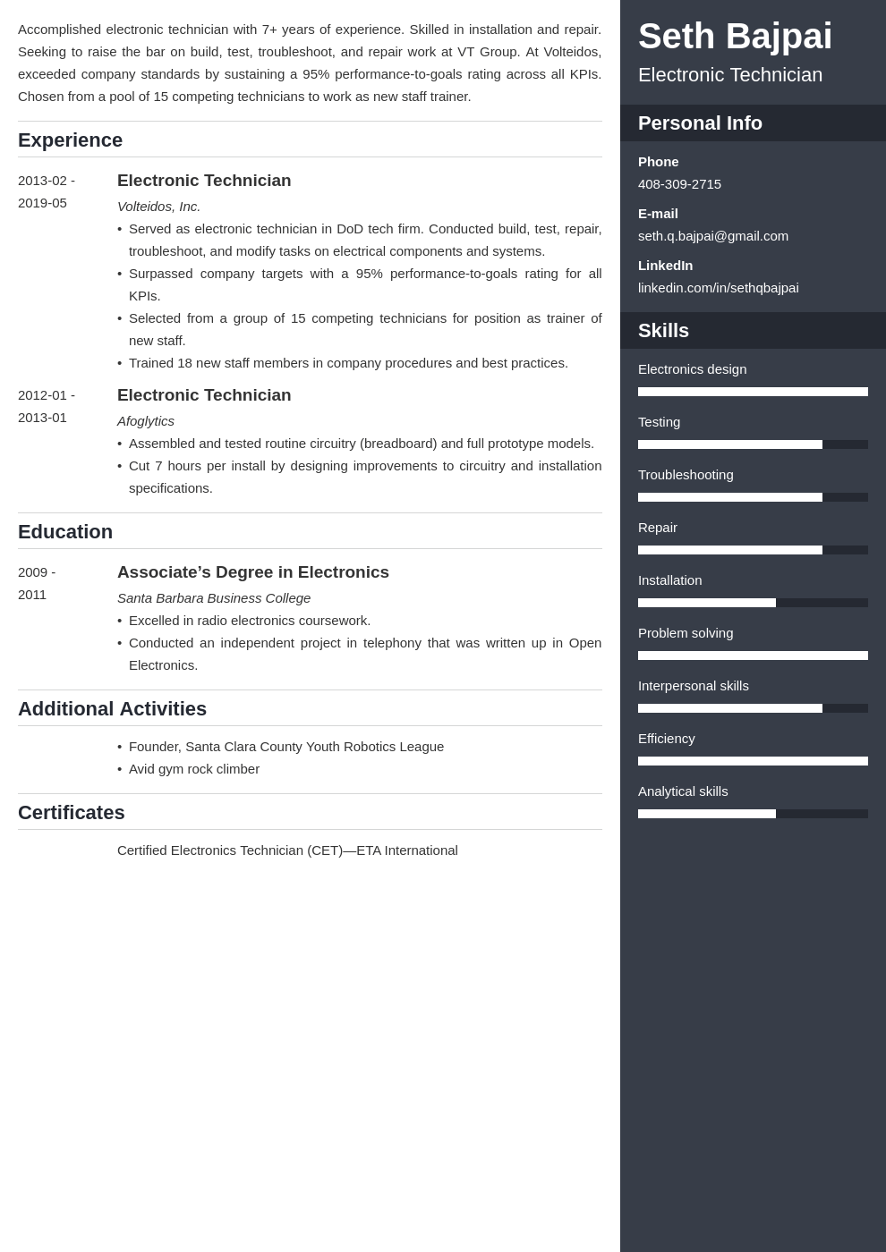 electronic technician resume example template enfold