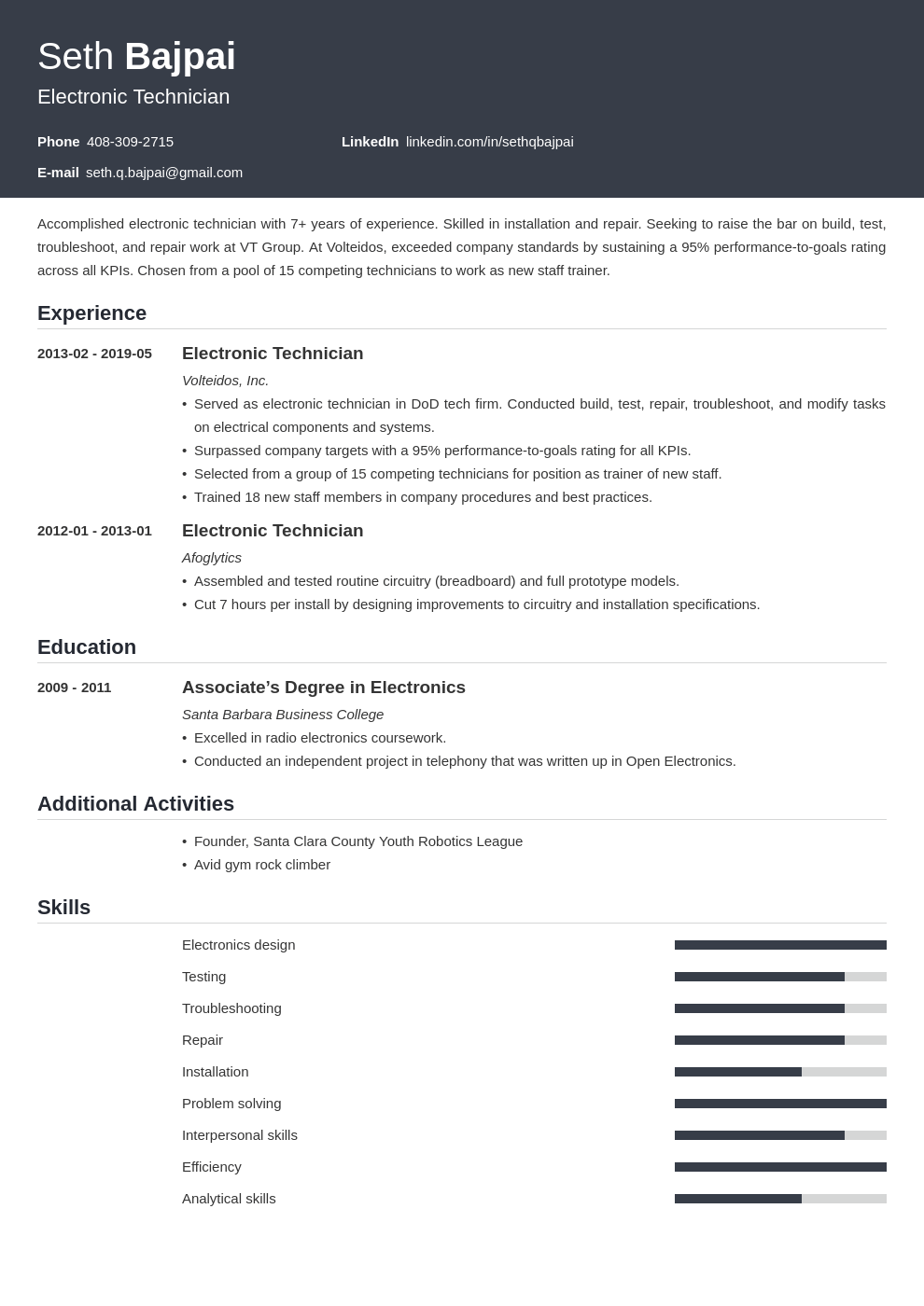 electronic technician resume example template influx