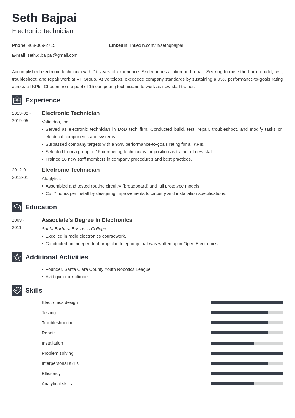 electronic technician resume example template newcast