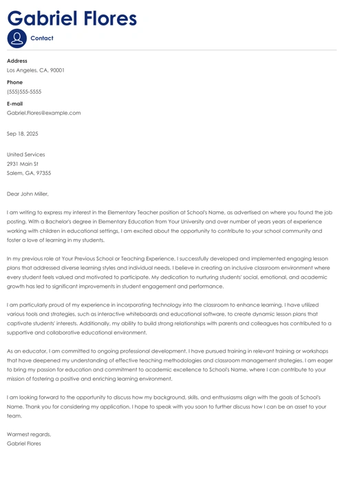 sample cover letter example