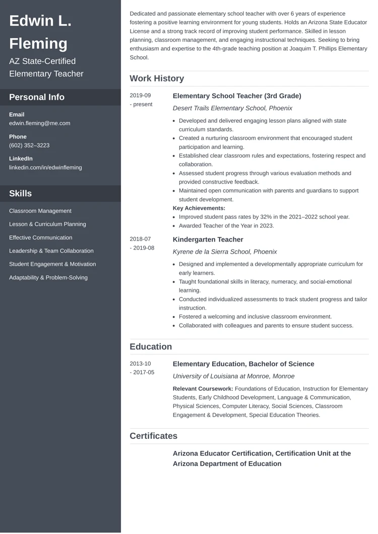  elementary teacher resume example
image of the example below