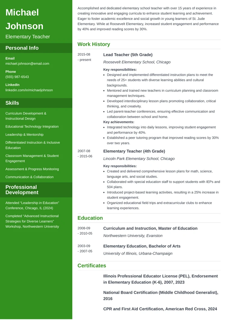 experienced elementary teacher resume example by zety
