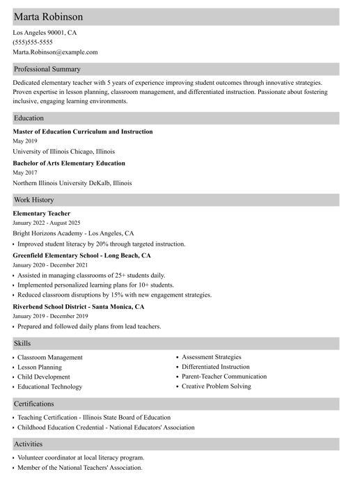 sample resume example