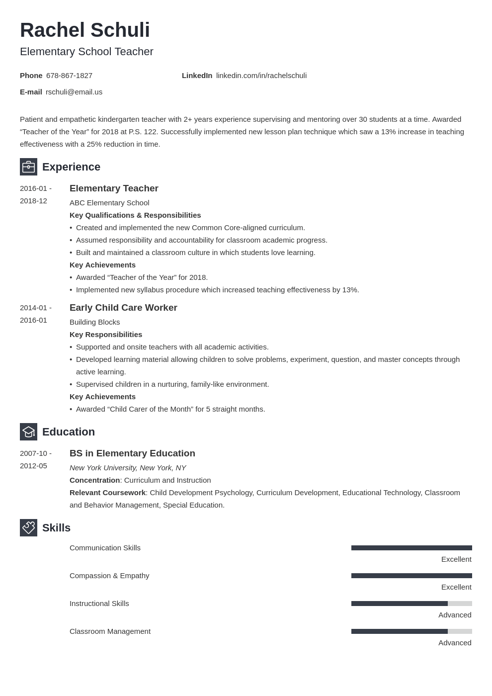 elementary teacher resume example template newcast