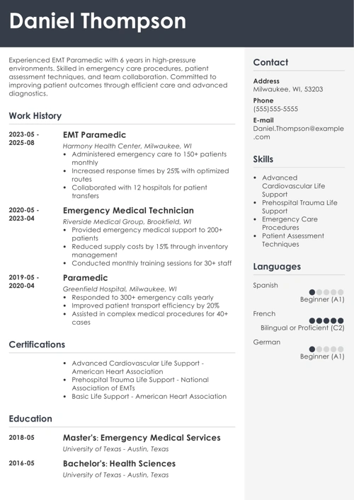 EMT Resume Example