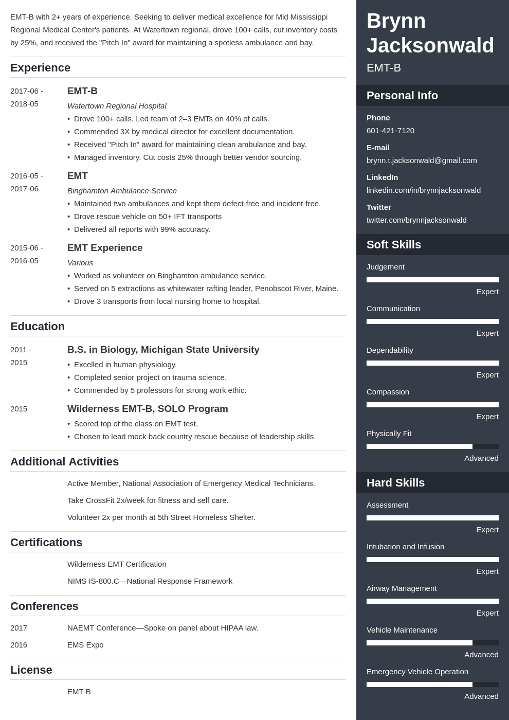 emt resume example template enfold