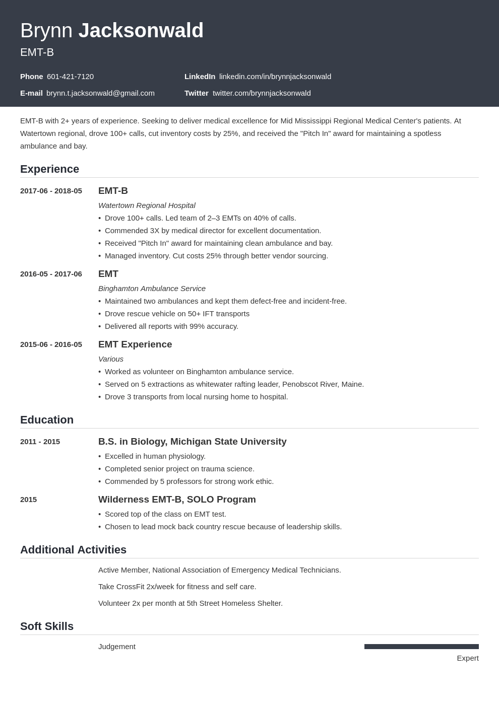 emt resume example template influx