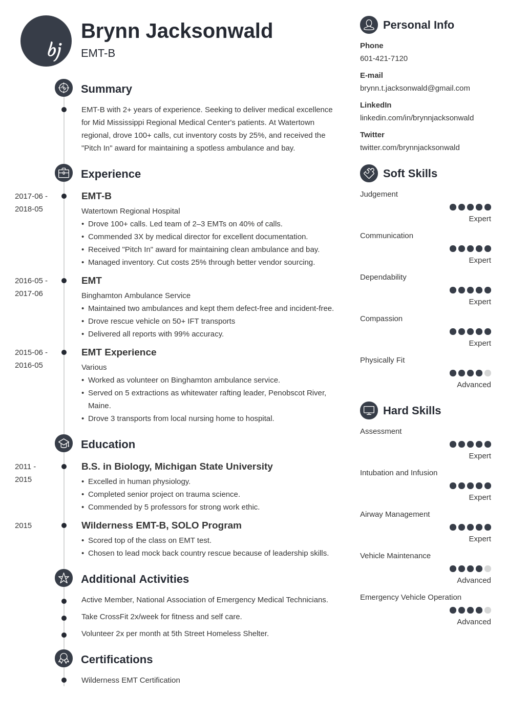 emt resume example template primo
