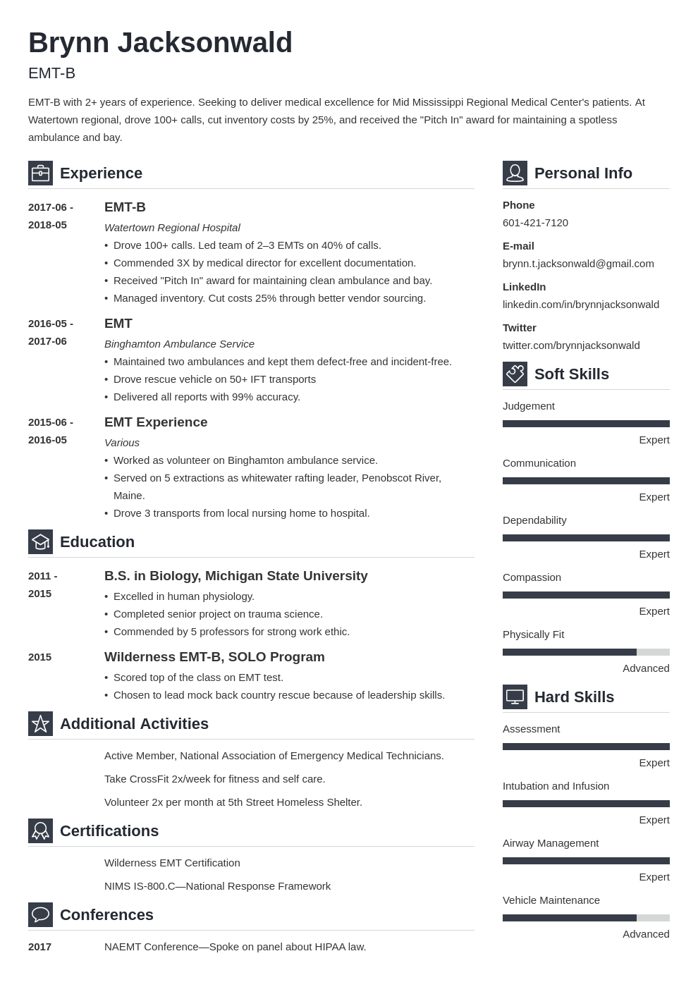 emt resume example template vibes