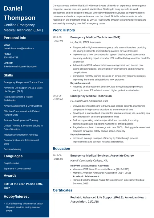 EMT Resume Example