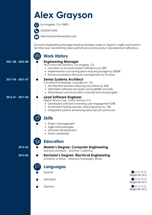 Engineering Manager Resume Sample