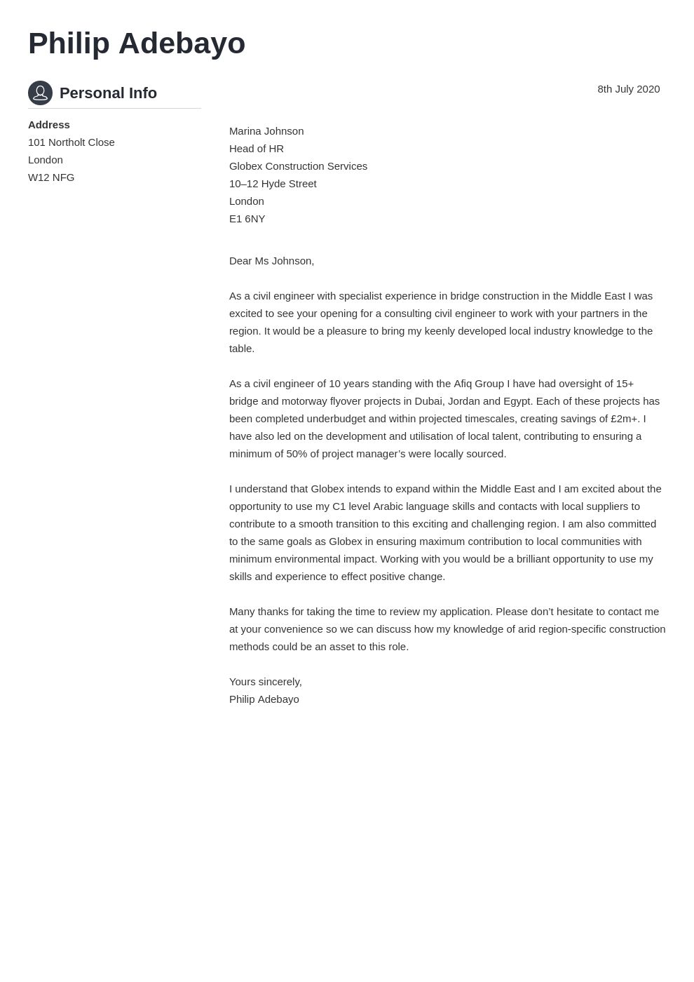 cover letter template for civil engineering