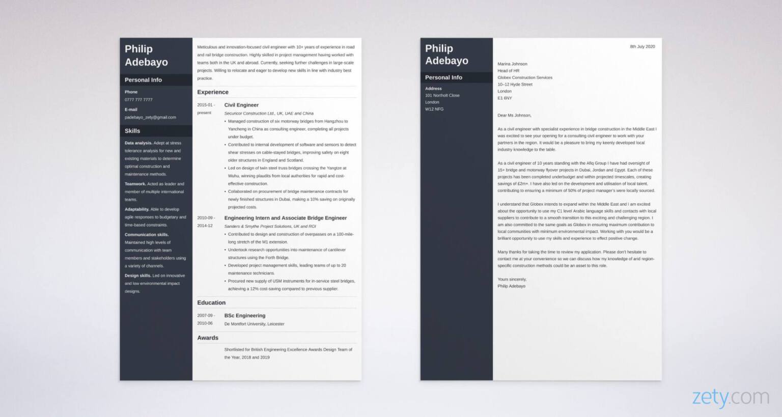 engineering cv and cover letter set