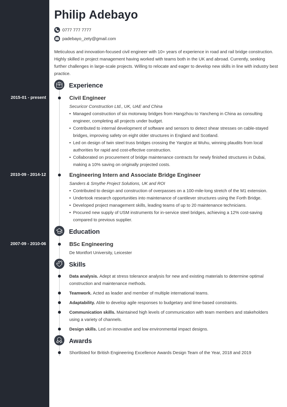 Engineering CV Examples Personal Statement