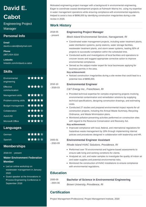 engineering project manager resume example