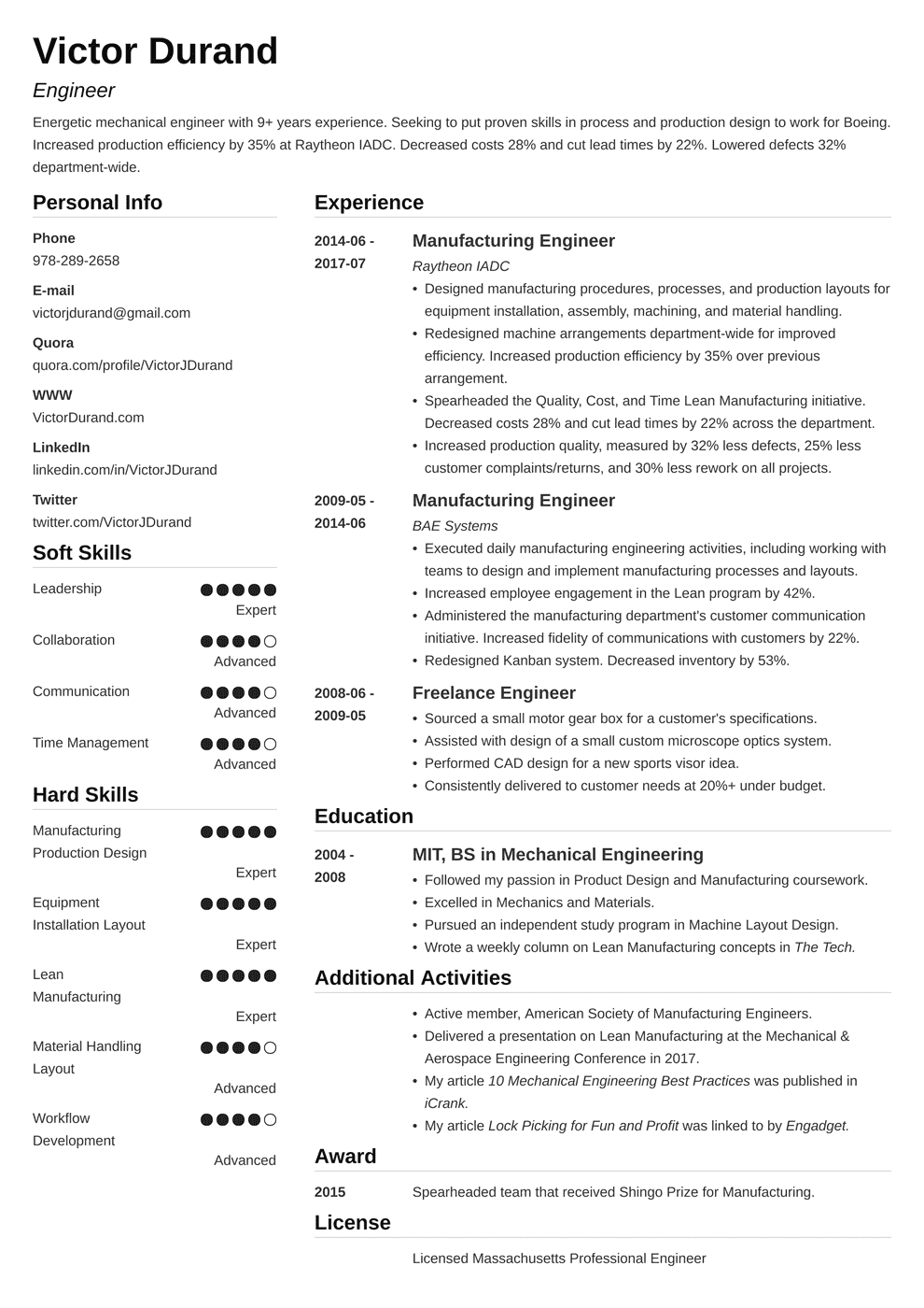 Engineering Resume Templates, Examples & Format