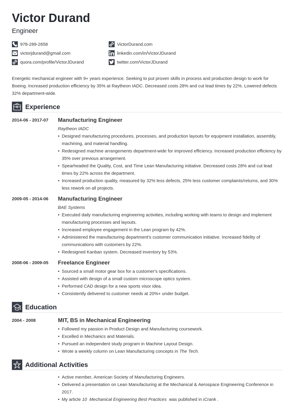 engineering resume example template iconic