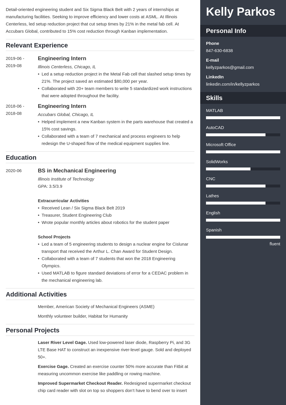 resume sample for engineering students