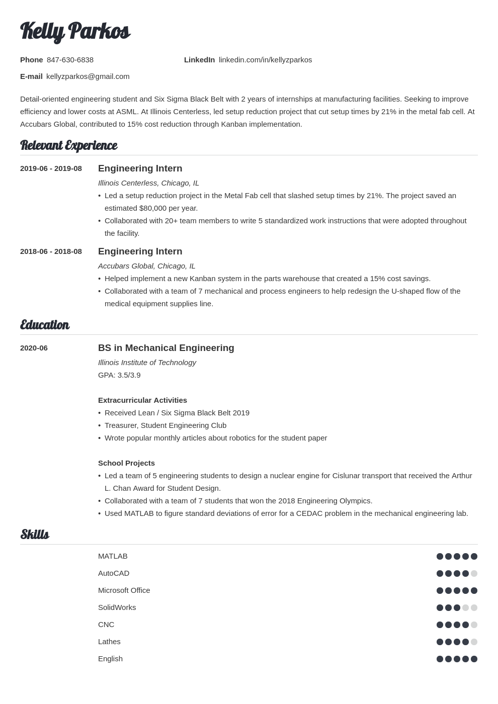 resume skills example for students