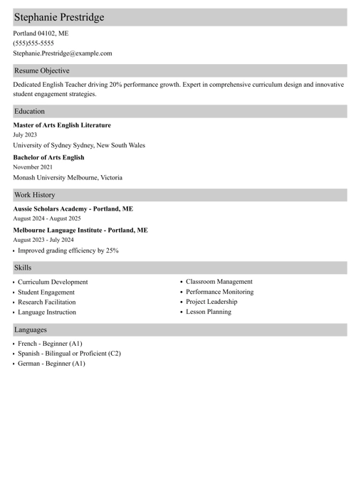 sample resume example