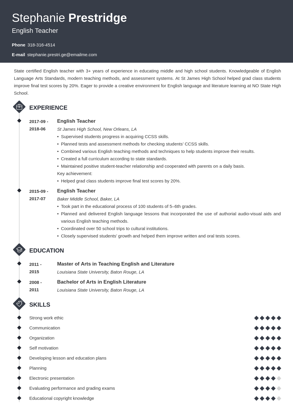 5 English Teacher Resume Examples & Guide for 2023