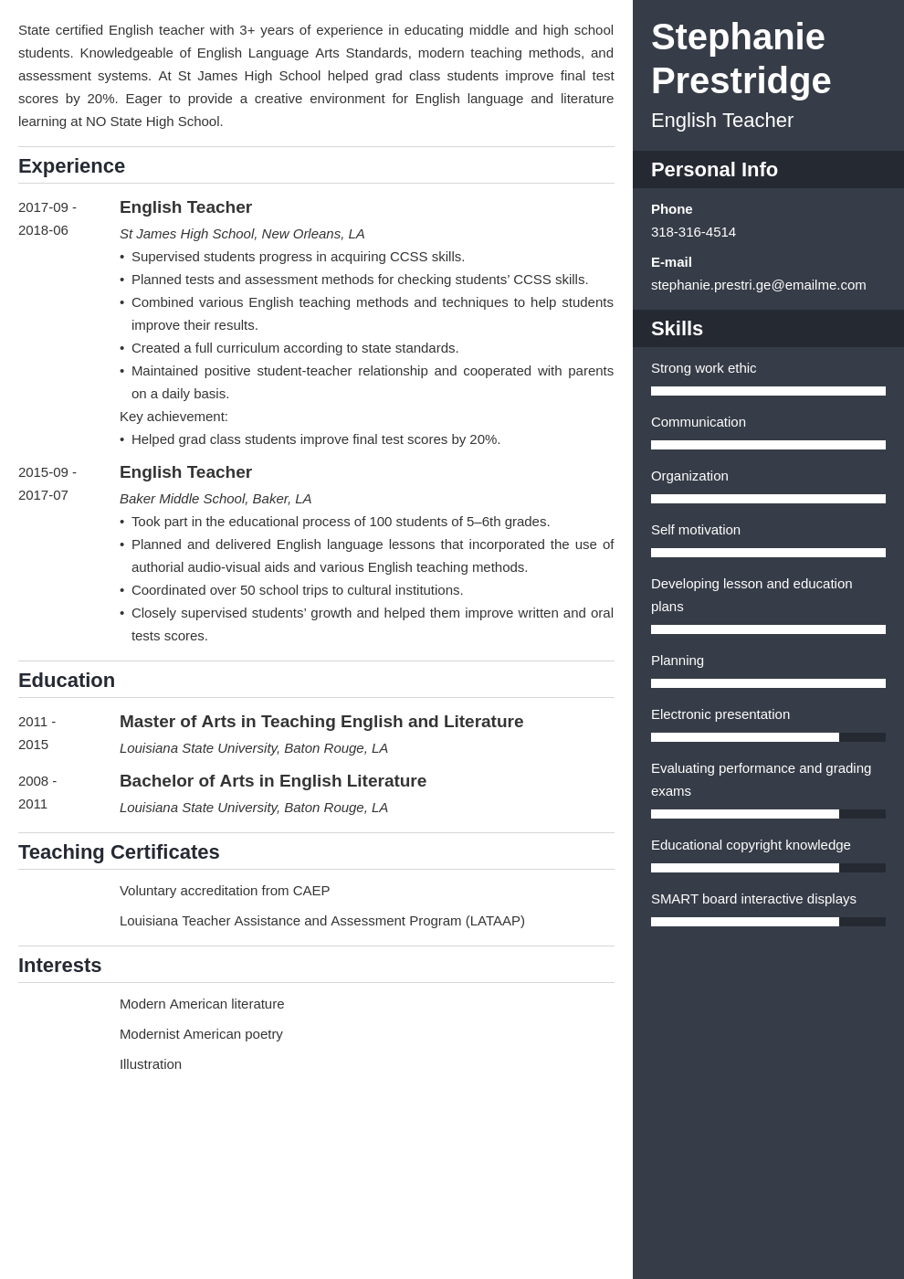 English Teacher Resume Sample [+ Teaching Skills]