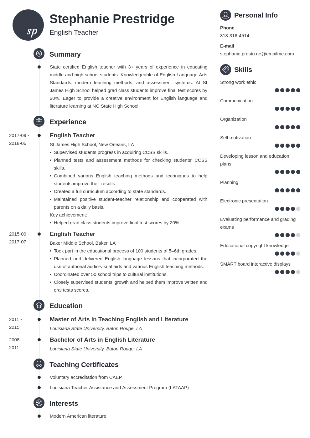 English Teacher Resume Sample [+ Teaching Skills]