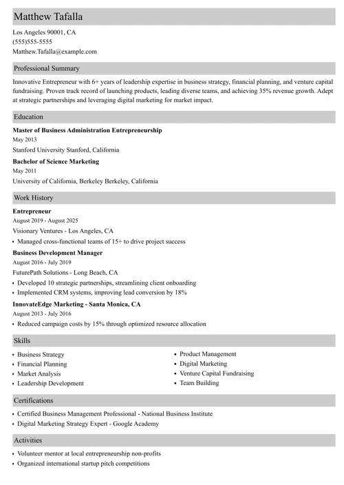 sample resume example