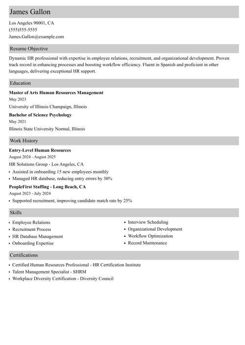 entry-level human resources resume example