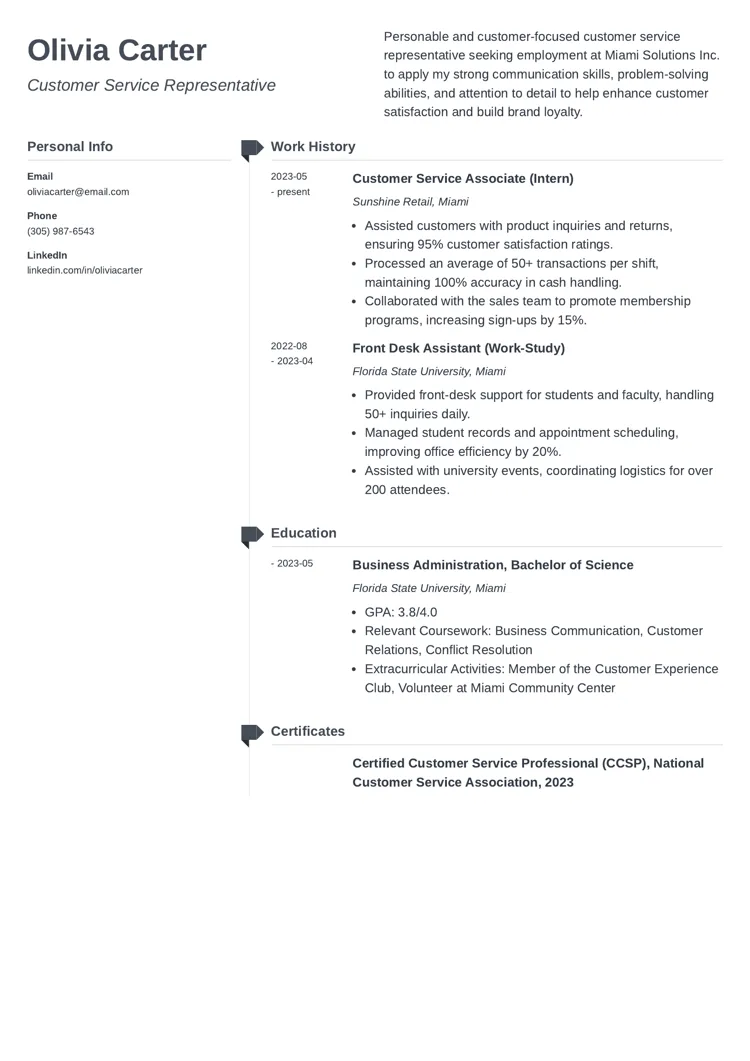Entry-Level Customer Service Resume Example