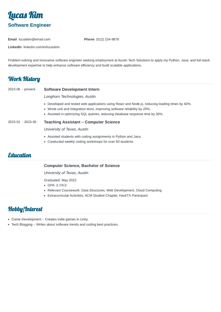 Entry-Level Software Engineer Resume Example