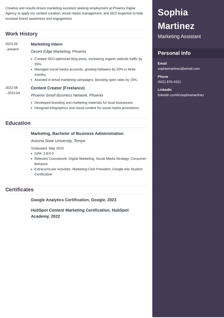 Entry-Level Marketing Resume Example