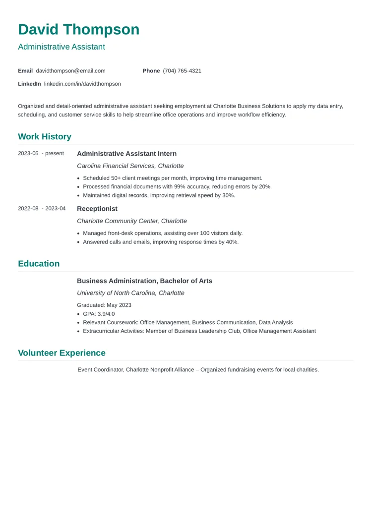 Entry-Level Administrative Assistant Resume Example