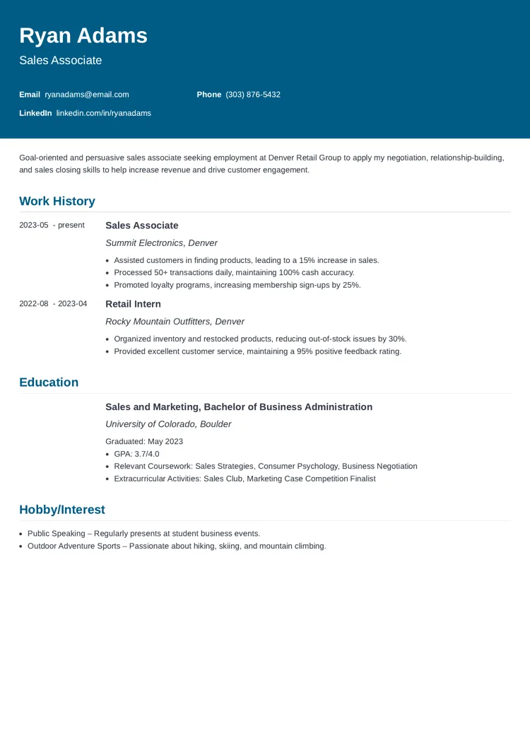 Entry-Level Sales Resume Example