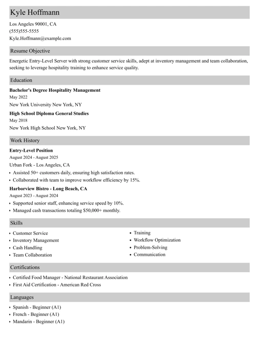 Entry level resume example