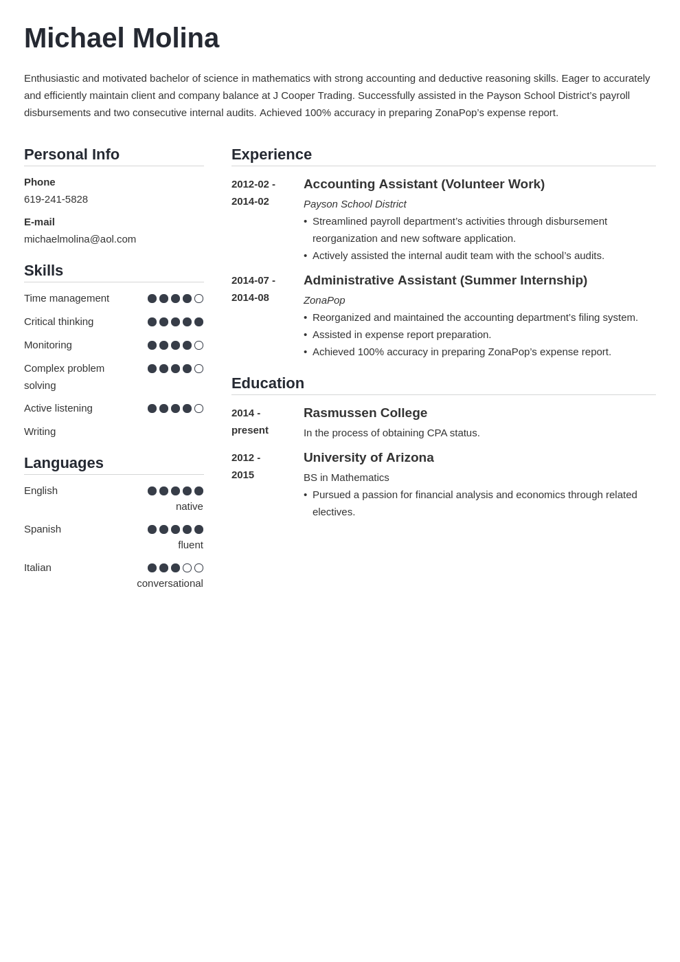 EntryLevel Accounting Resume Sample and Guide