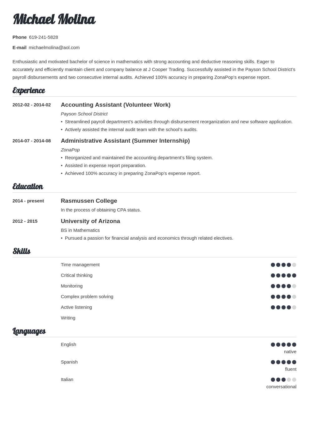 Entry Level Accounting Resume Templates