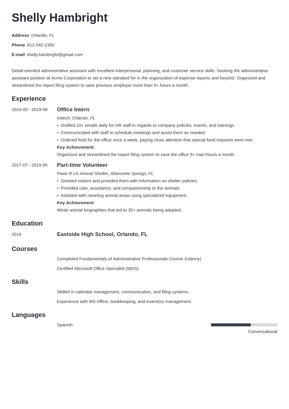 Administrative Specialist Resume Sample